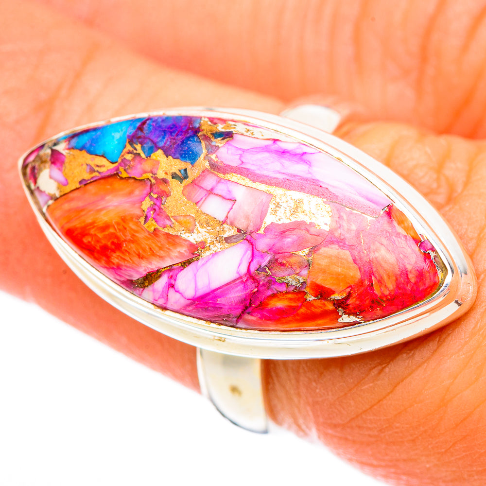 Sterling silver marquise gemstone ring with red, pink, blue and purple stone setting