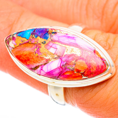 Sterling silver marquise gemstone ring with red, pink, blue and purple stone setting