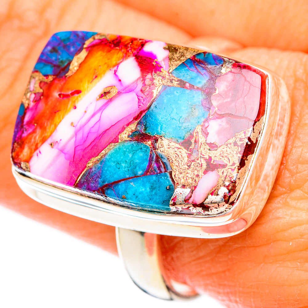 Kingman Pink Dahlia Turquoise Rings handcrafted by Ana Silver Co - RING116599