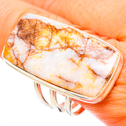 Sterling silver picture jasper ring showing marbled orange and cream cabochon