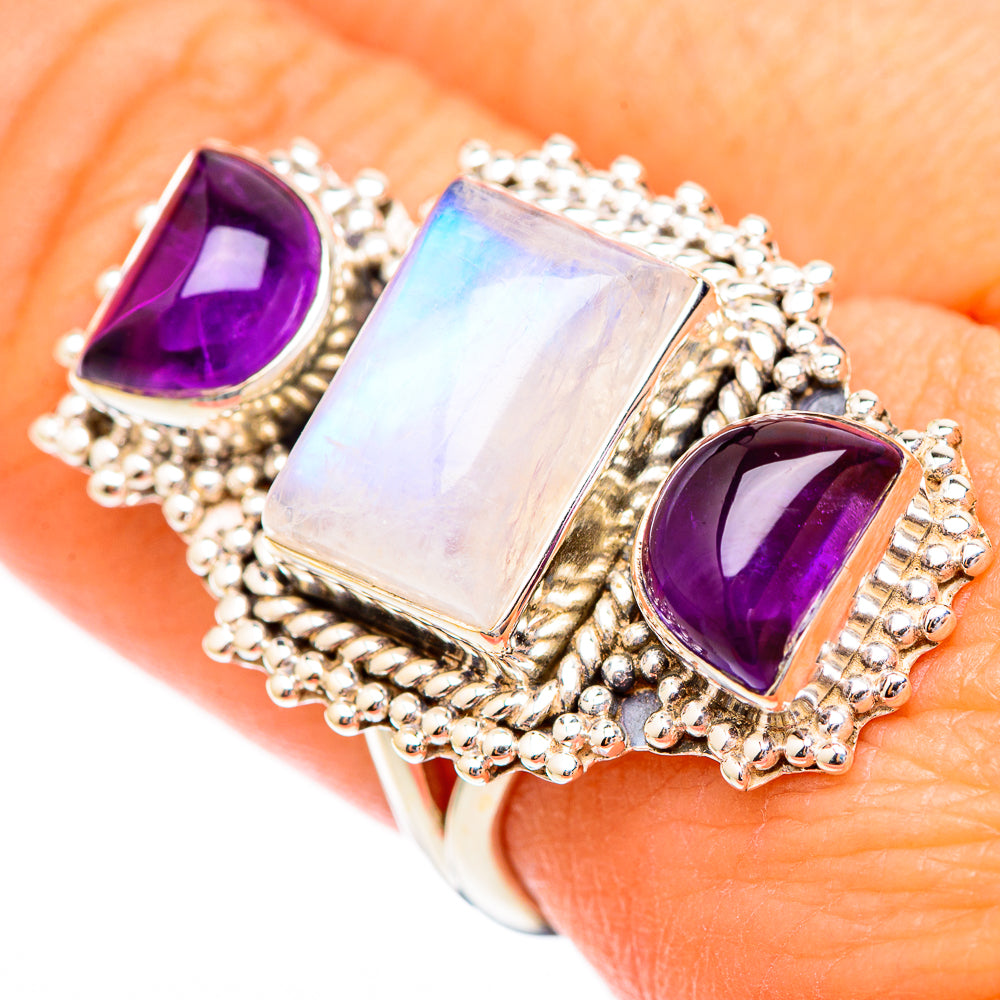 Rainbow Moonstone, Amethyst Rings handcrafted by Ana Silver Co - RING116628