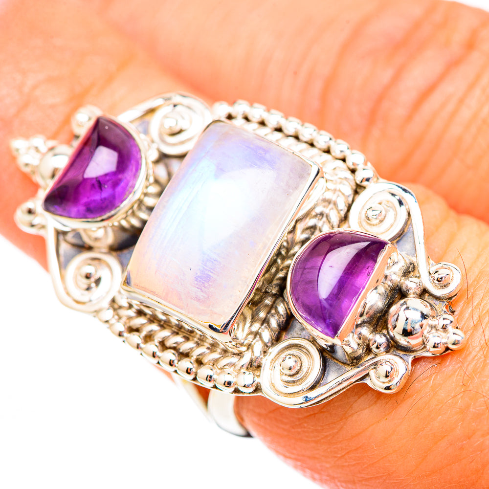 Rainbow Moonstone, Amethyst Rings handcrafted by Ana Silver Co - RING116629