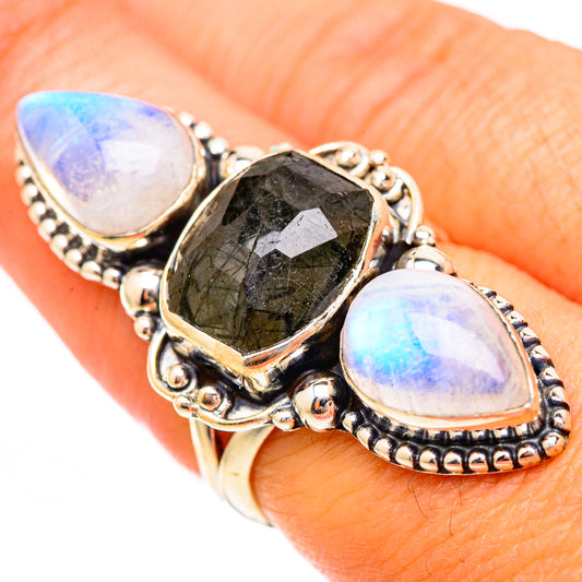 Tourmalinated Quartz, Rainbow Moonstone Rings handcrafted by Ana Silver Co - RING116630
