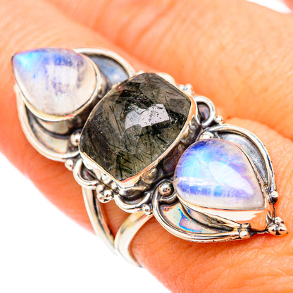 Tourmalinated Quartz, Rainbow Moonstone Rings handcrafted by Ana Silver Co - RING116631