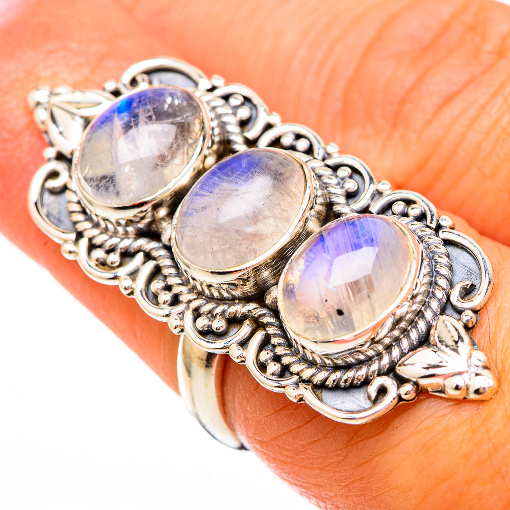 Rainbow Moonstone Rings handcrafted by Ana Silver Co - RING116633
