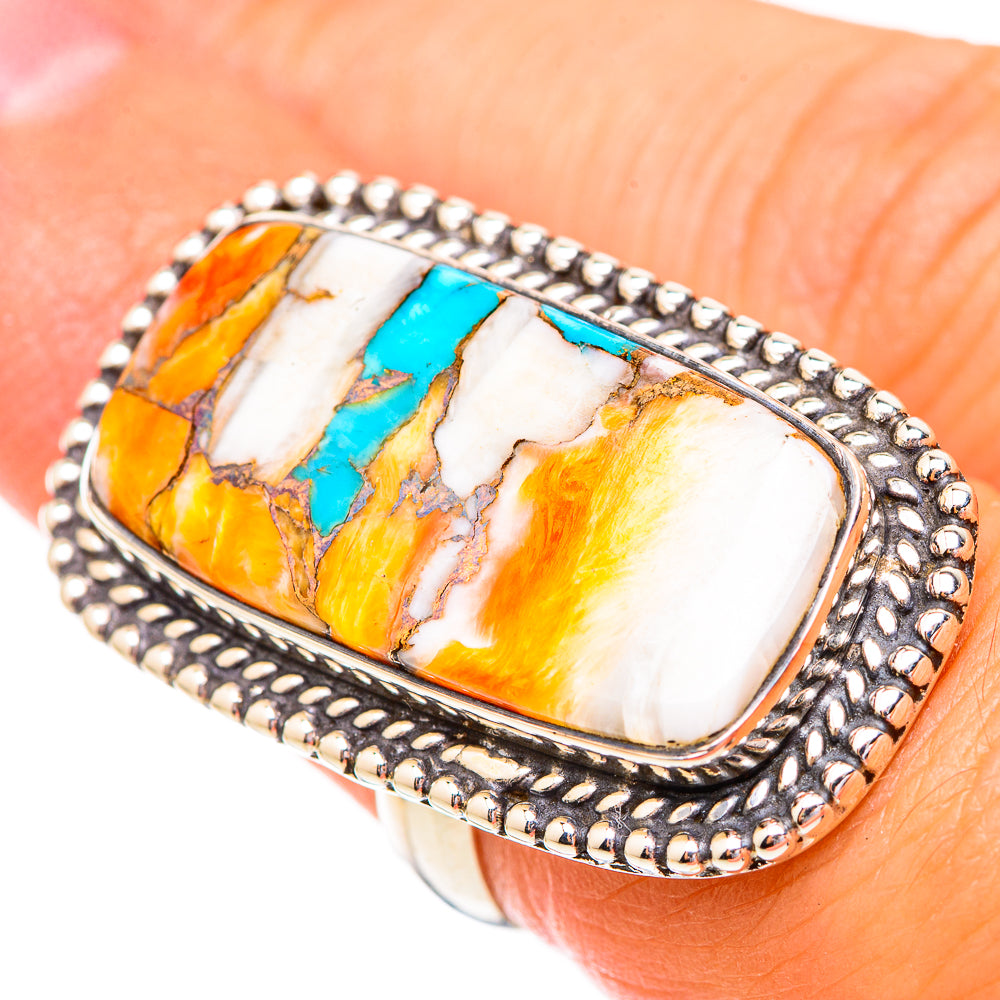 Blue Orange Copper Composite Turquoise Rings handcrafted by Ana Silver Co - RING116634