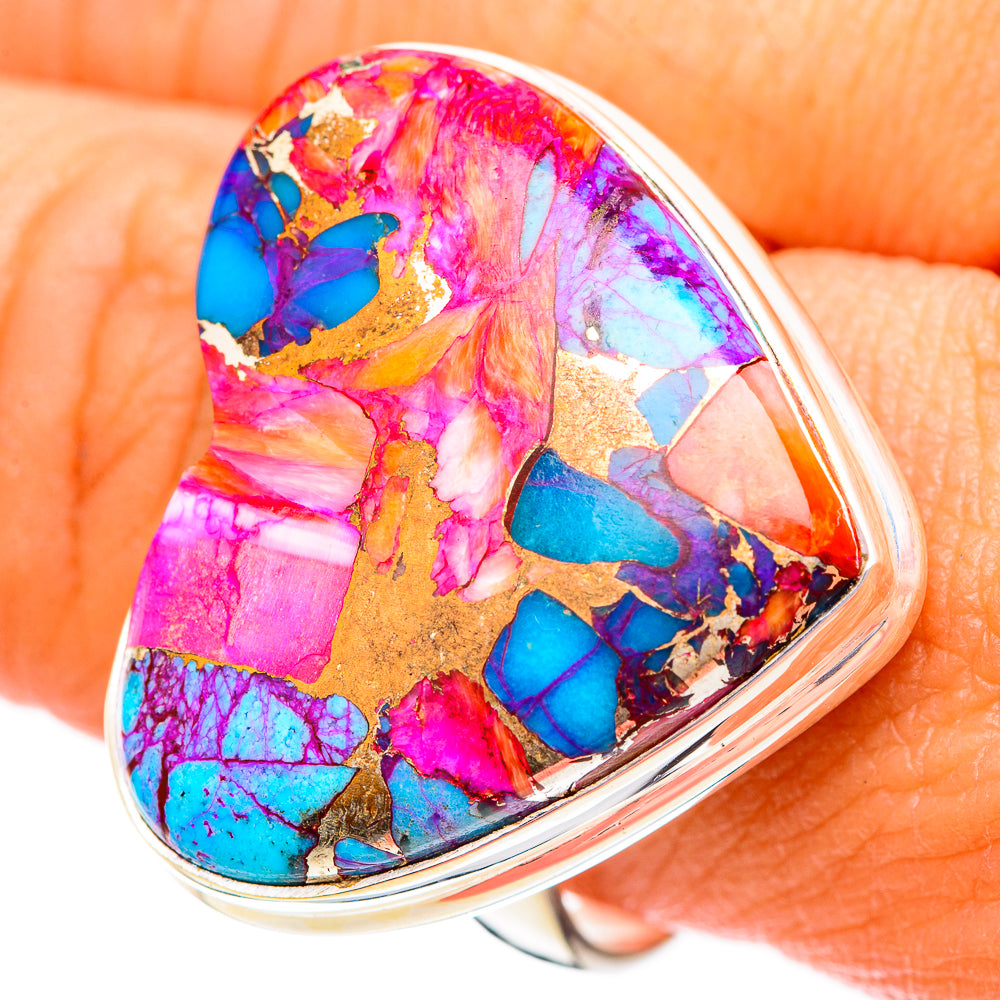 Kingman Pink Dahlia Turquoise Rings handcrafted by Ana Silver Co - RING116638