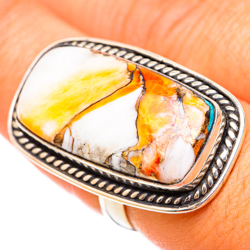 Blue Orange Copper Composite Turquoise Rings handcrafted by Ana Silver Co - RING116656