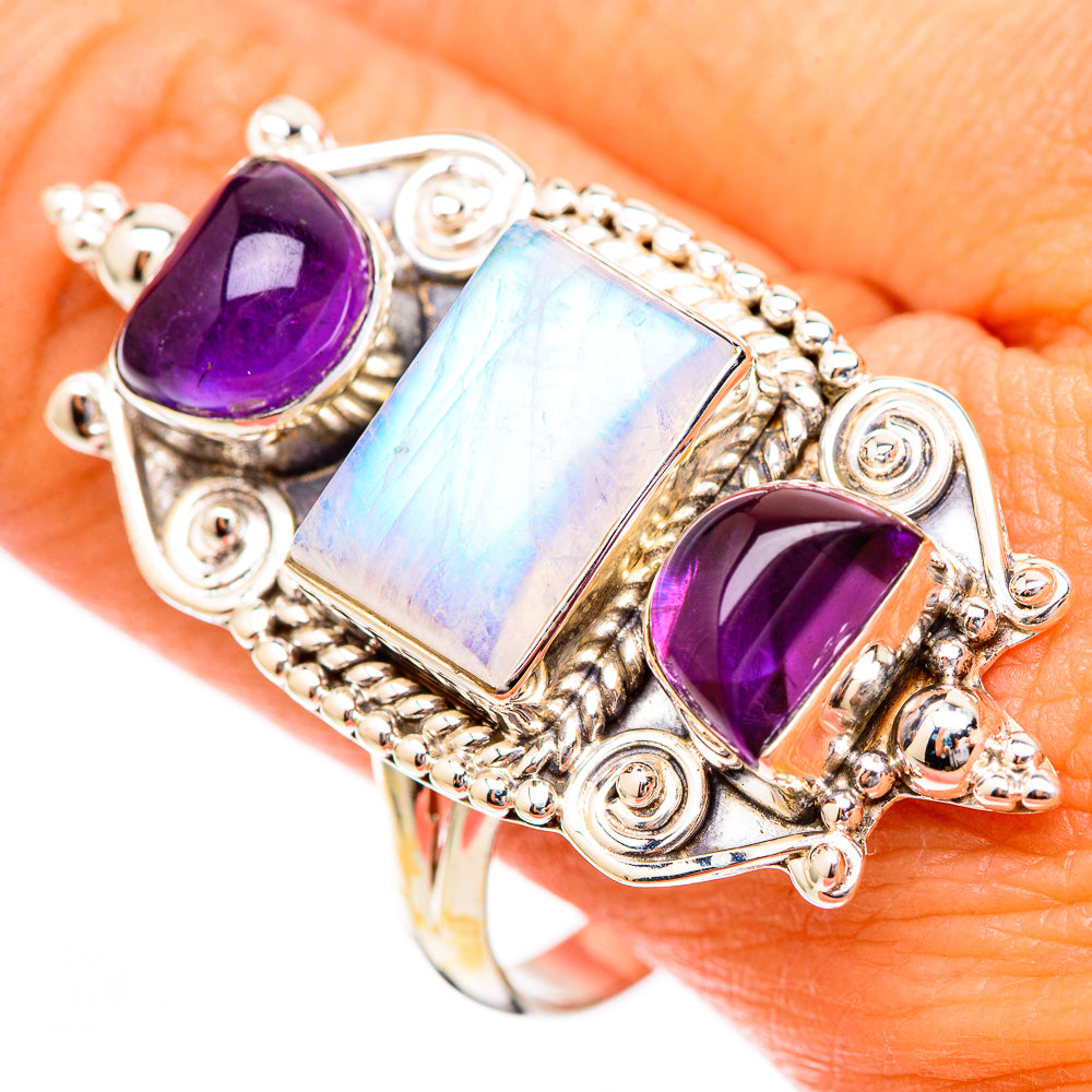 Rainbow Moonstone, Amethyst Rings handcrafted by Ana Silver Co - RING116660