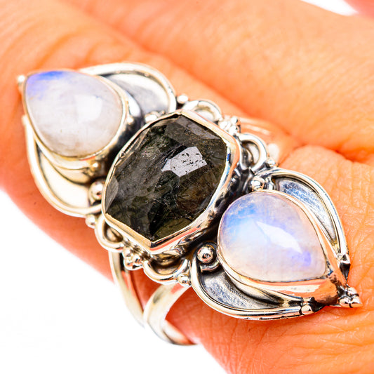Tourmalinated Quartz, Rainbow Moonstone Rings handcrafted by Ana Silver Co - RING116663