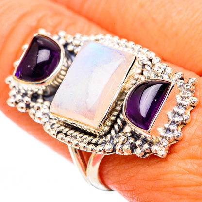 Rainbow Moonstone, Amethyst Rings handcrafted by Ana Silver Co - RING116696