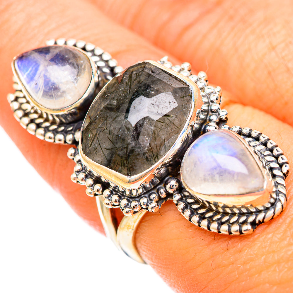 Tourmalinated Quartz, Rainbow Moonstone Rings handcrafted by Ana Silver Co - RING116698
