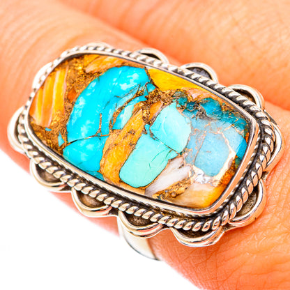 Blue Orange Copper Composite Turquoise Rings handcrafted by Ana Silver Co - RING116705