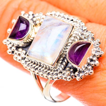 Rainbow Moonstone, Amethyst Rings handcrafted by Ana Silver Co - RING116725