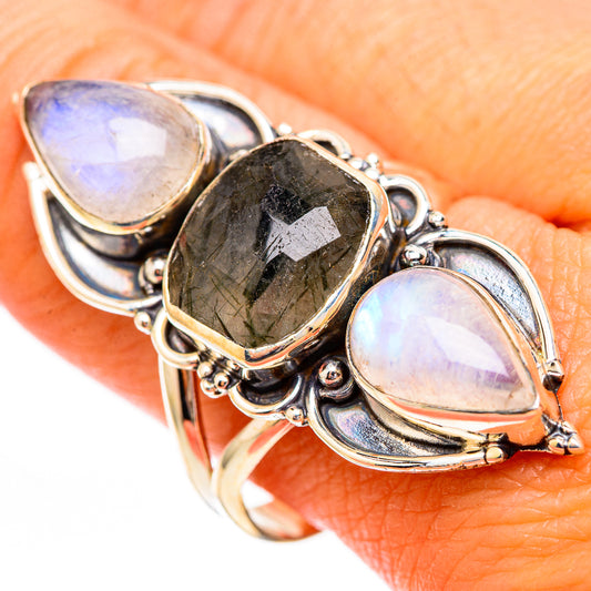 Tourmalinated Quartz, Rainbow Moonstone Rings handcrafted by Ana Silver Co - RING116727
