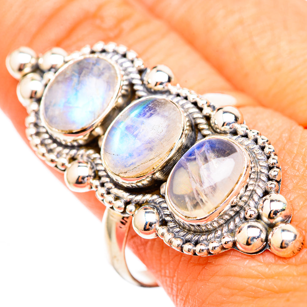 Rainbow Moonstone Rings handcrafted by Ana Silver Co - RING116728