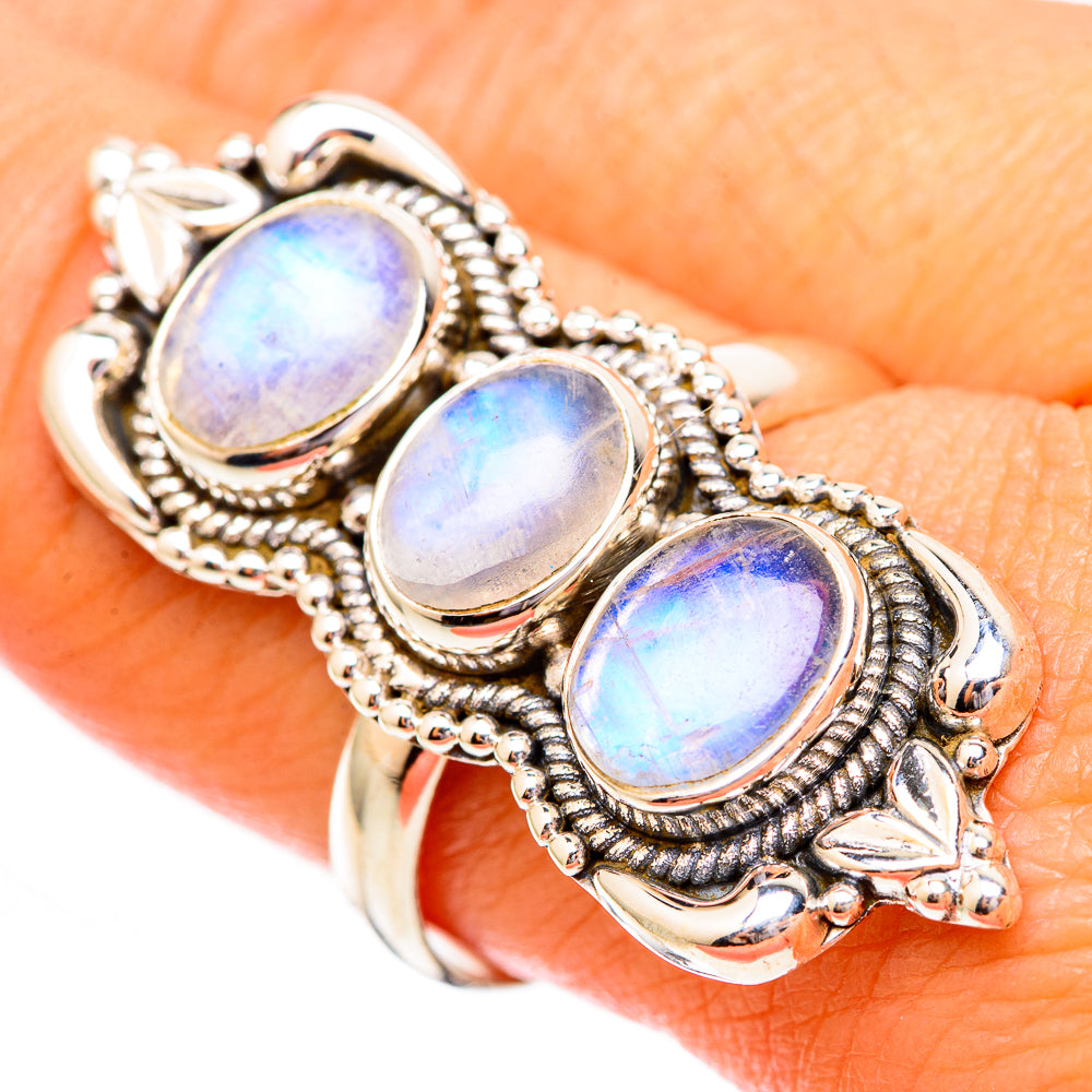 Rainbow Moonstone Rings handcrafted by Ana Silver Co - RING116729
