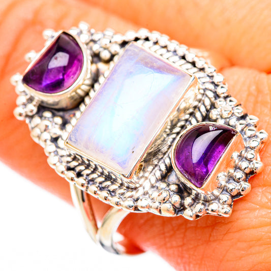 Rainbow Moonstone, Amethyst Rings handcrafted by Ana Silver Co - RING116752