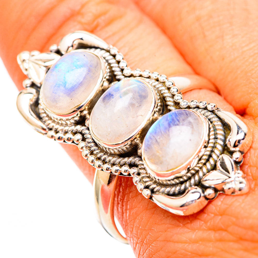 Rainbow Moonstone Rings handcrafted by Ana Silver Co - RING116756