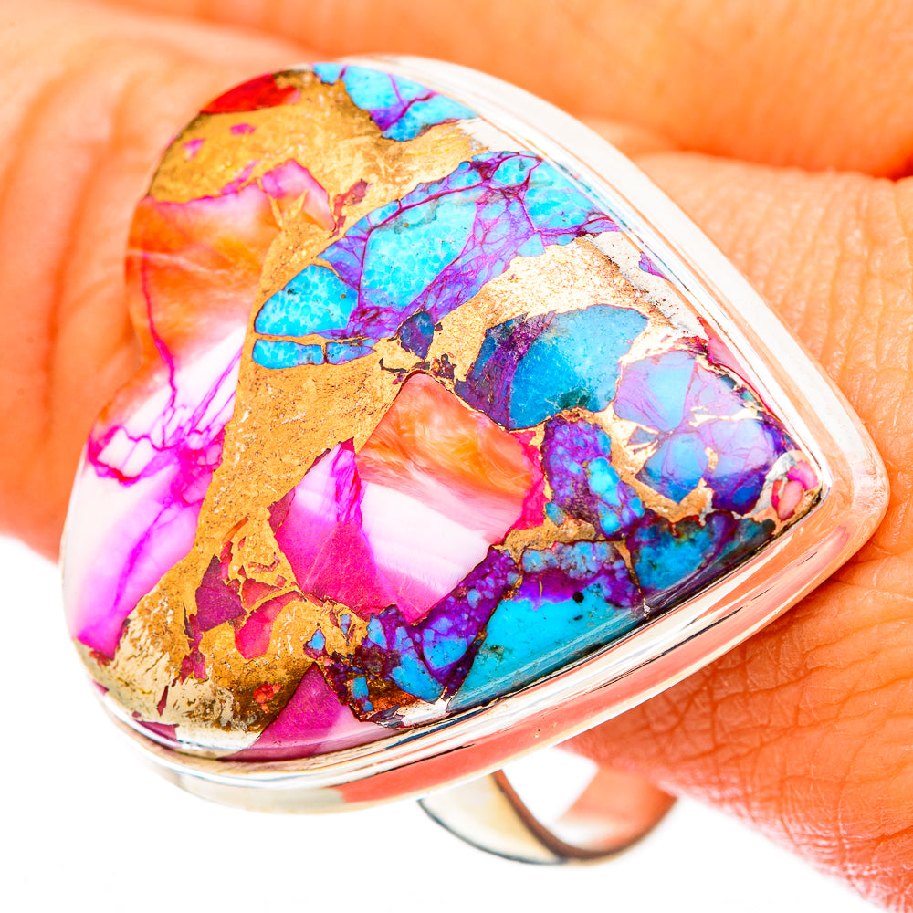 Kingman Pink Dahlia Turquoise Rings handcrafted by Ana Silver Co - RING116763