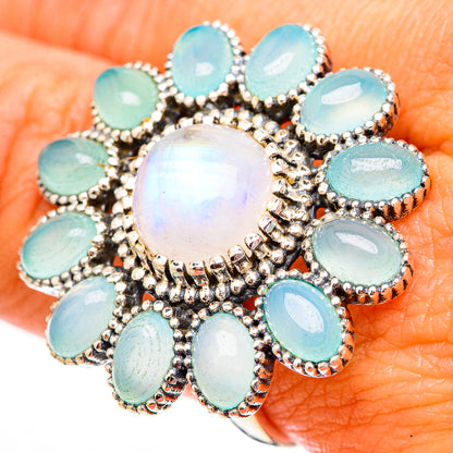 Rainbow Moonstone, Aqua Chalcedony Rings handcrafted by Ana Silver Co - RING116767