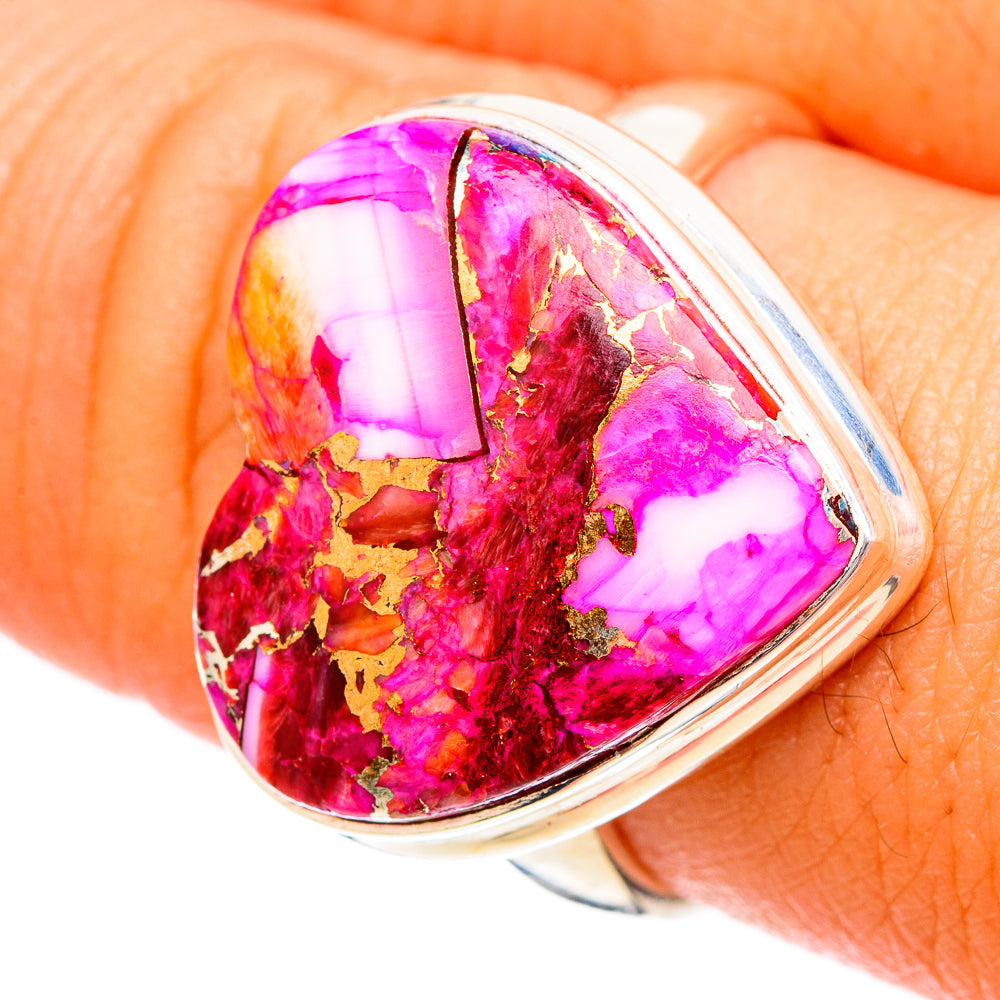 Kingman Pink Dahlia Turquoise Rings handcrafted by Ana Silver Co - RING116816