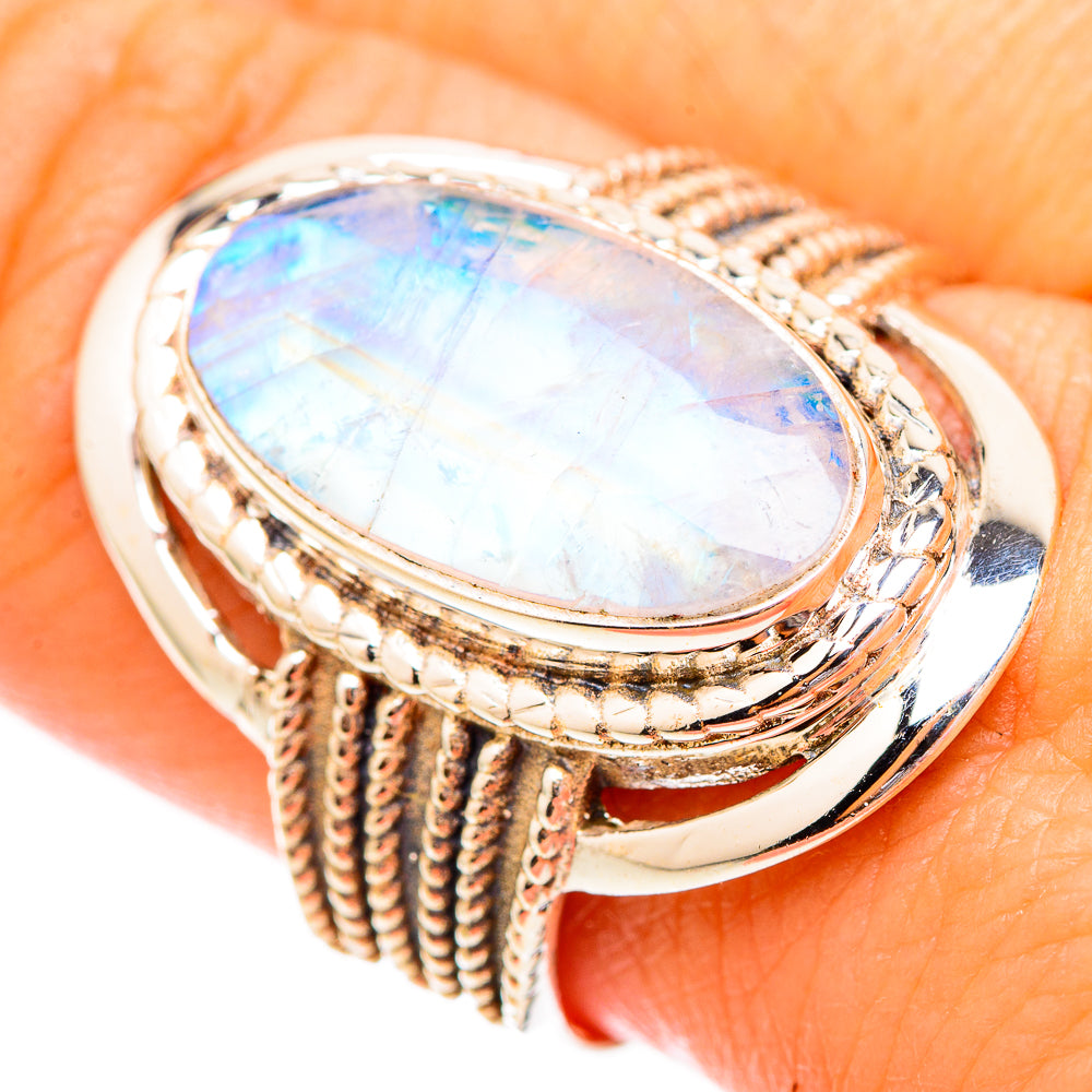 Rainbow Moonstone Rings handcrafted by Ana Silver Co - RING116832