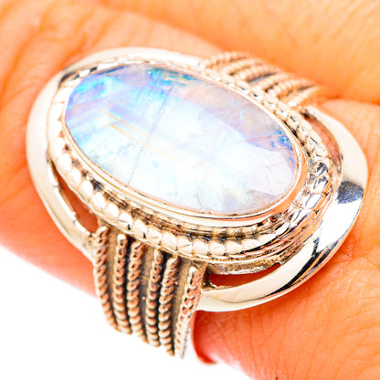 Rainbow Moonstone Rings handcrafted by Ana Silver Co - RING116832
