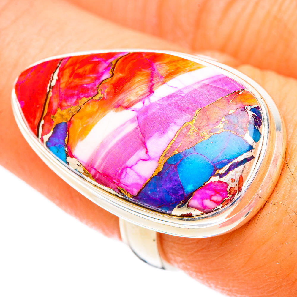 Kingman Pink Dahlia Turquoise Rings handcrafted by Ana Silver Co - RING116834