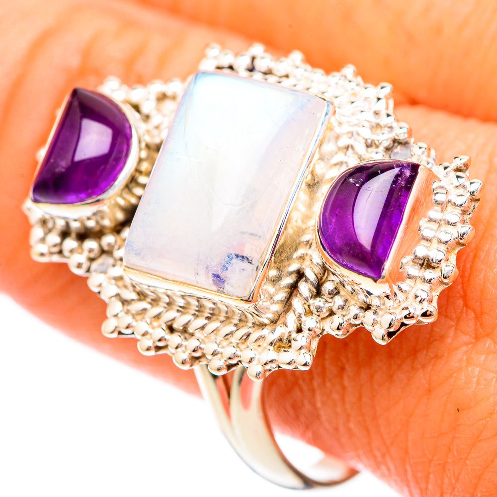Rainbow Moonstone Rings handcrafted by Ana Silver Co - RING116860