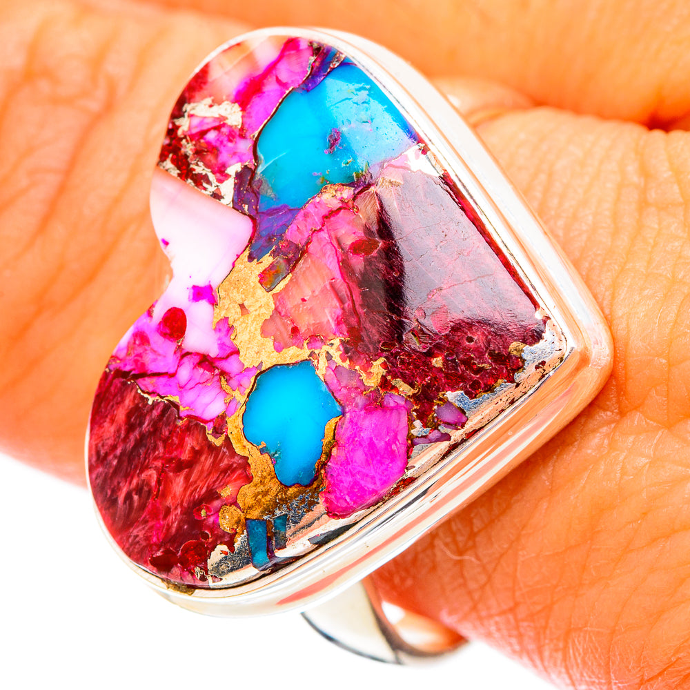 Kingman Pink Dahlia Turquoise Rings handcrafted by Ana Silver Co - RING116870