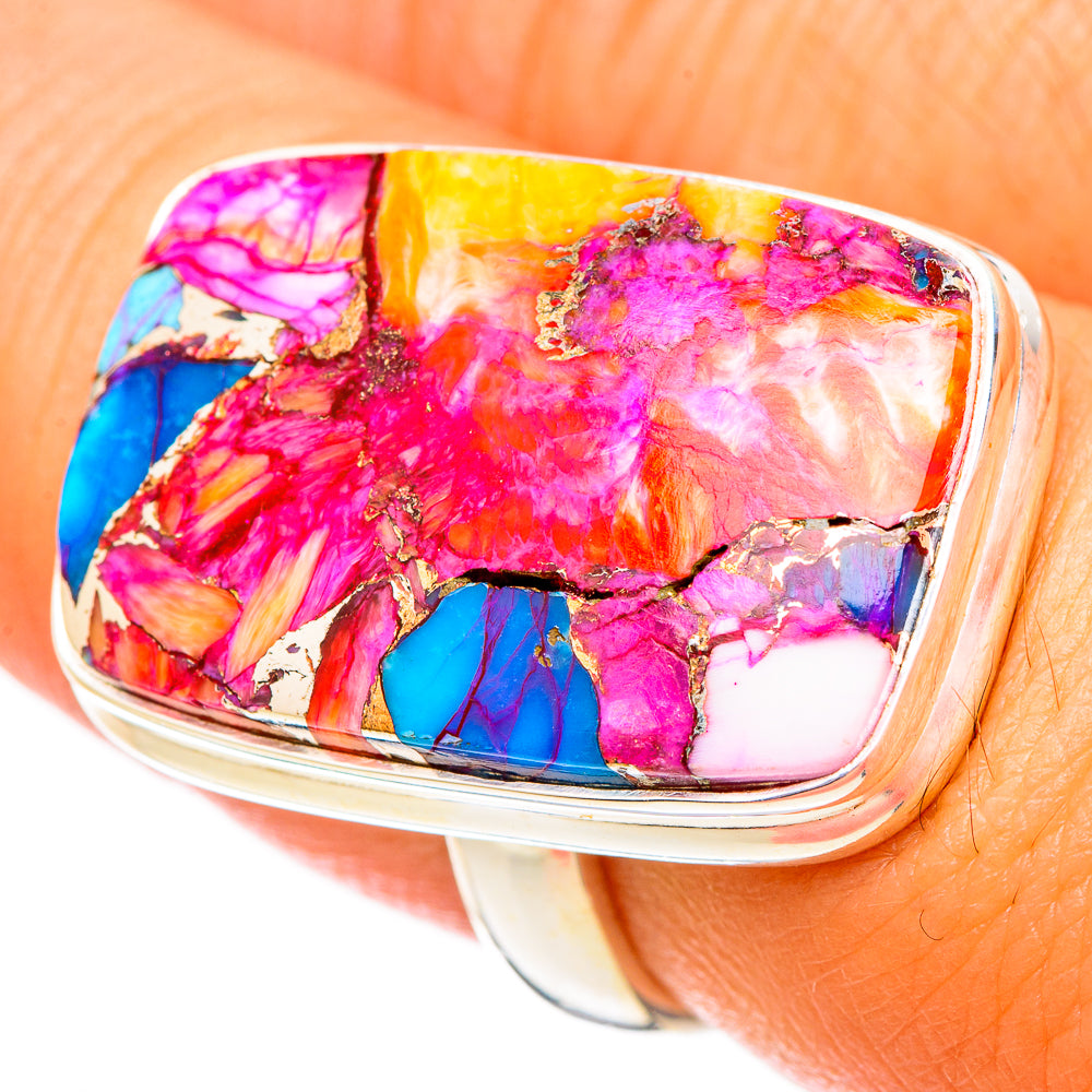 Kingman Pink Dahlia Turquoise Rings handcrafted by Ana Silver Co - RING116900