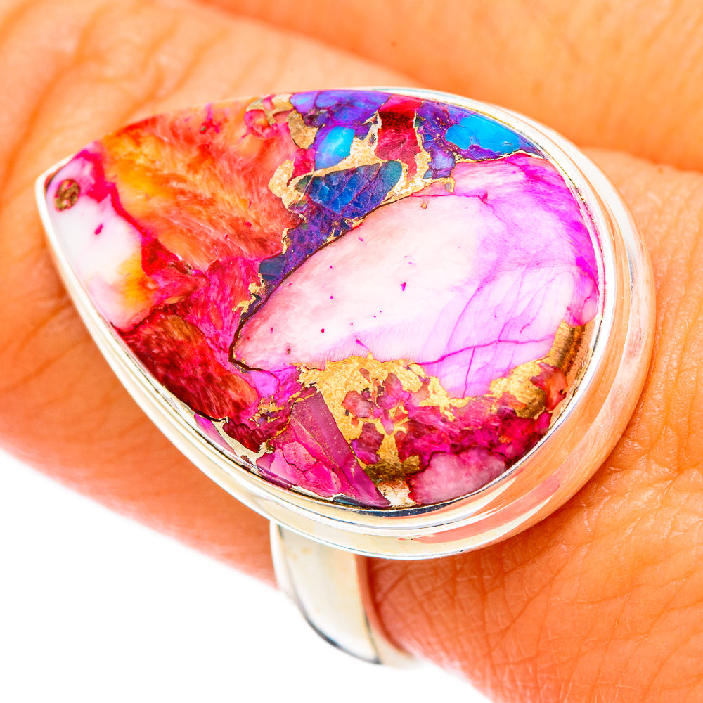 Kingman Pink Dahlia Turquoise Rings handcrafted by Ana Silver Co - RING116902