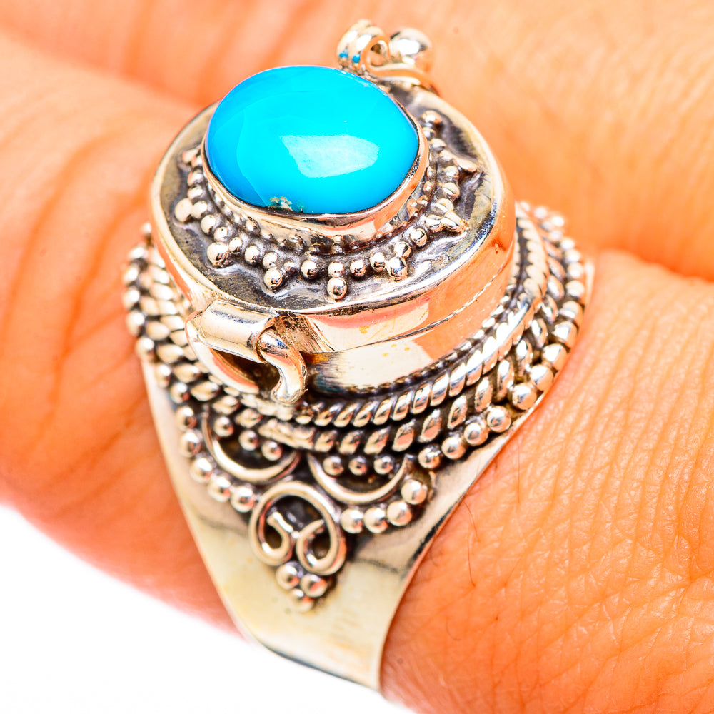 Turquoise oval cabochon sterling silver ring with ornate beaded filigree setting