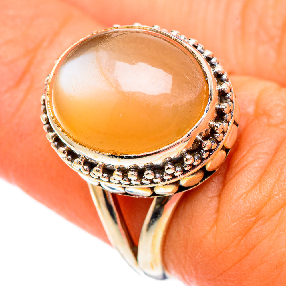 Peach Moonstone Rings handcrafted by Ana Silver Co - RING116916