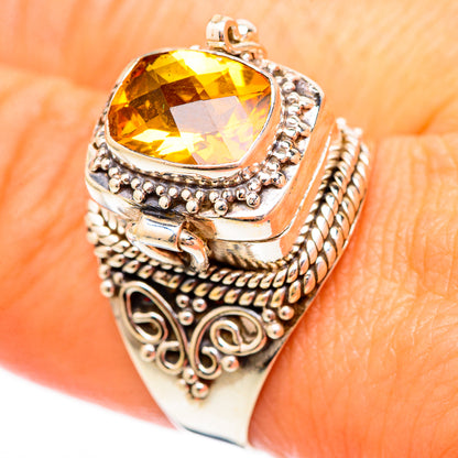 Sterling silver ring with yellow citrine oval gemstone and embossed filigree band
