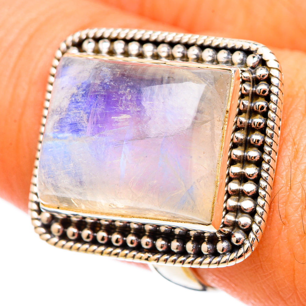 Rainbow Moonstone Rings handcrafted by Ana Silver Co - RING116933