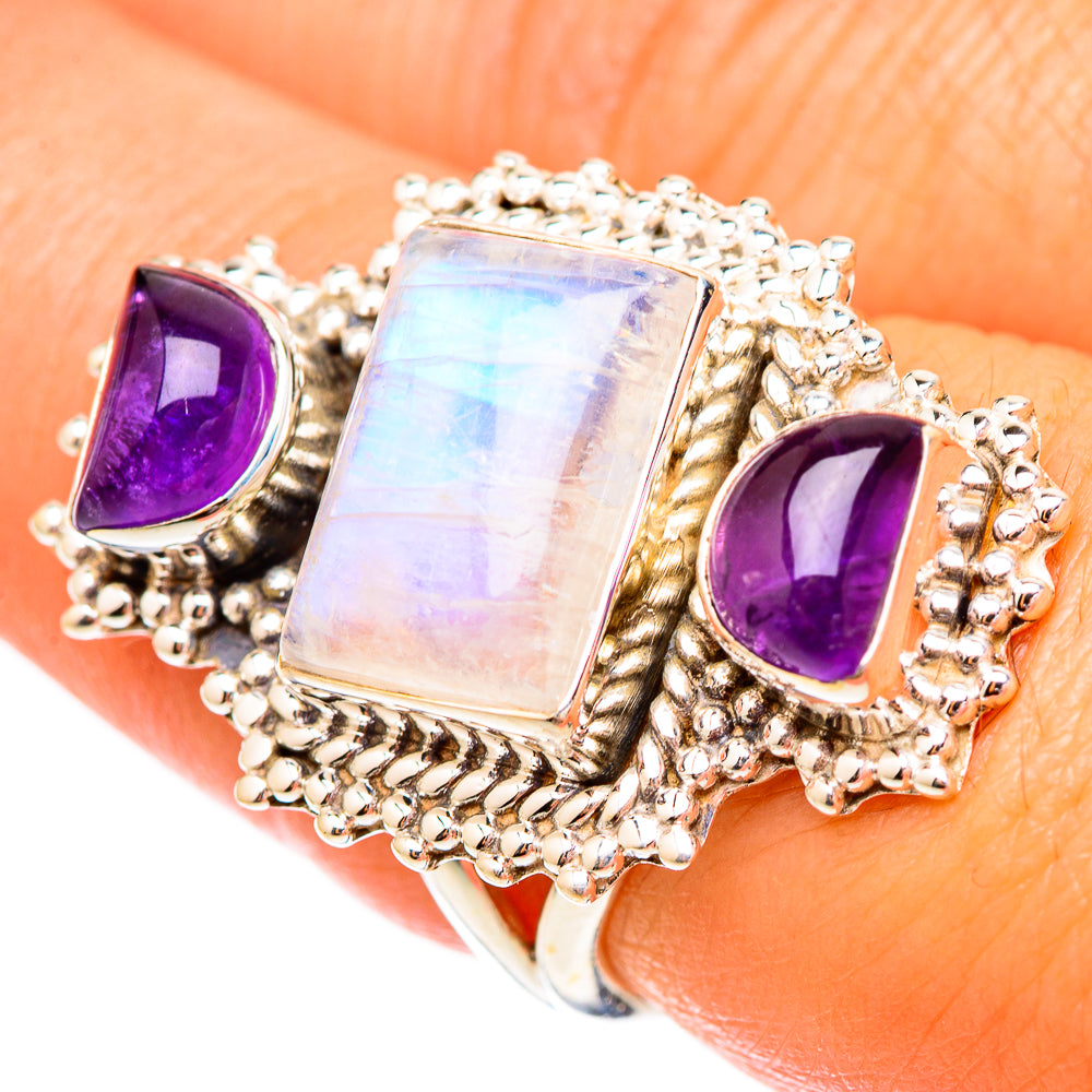 Rainbow Moonstone Rings handcrafted by Ana Silver Co - RING116960