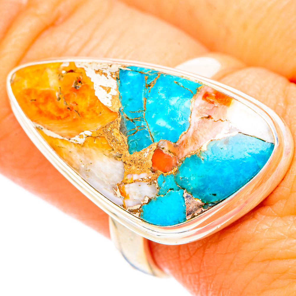 Blue Orange Copper Composite Turquoise Rings handcrafted by Ana Silver Co - RING116967