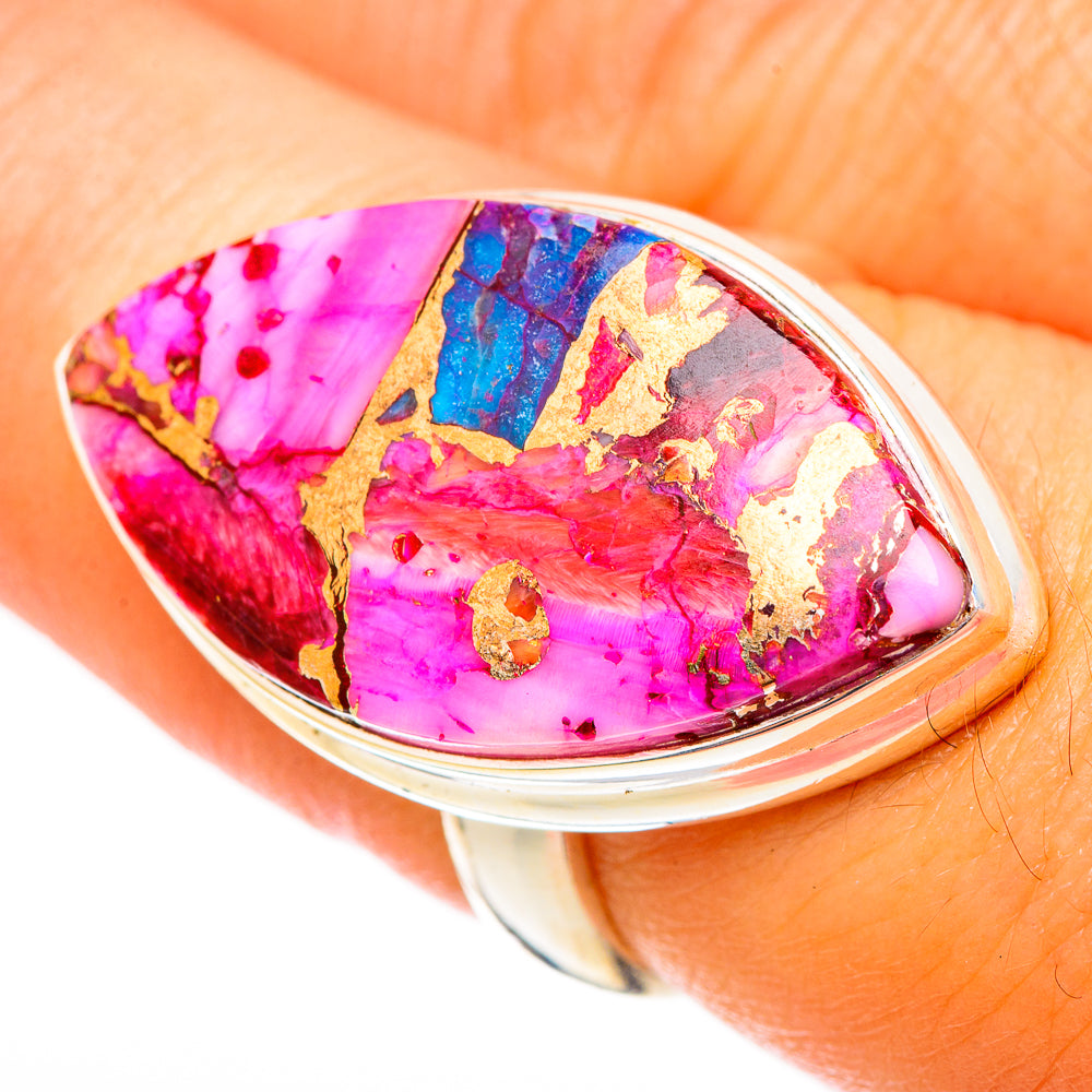Kingman Pink Dahlia Turquoise Rings handcrafted by Ana Silver Co - RING116969