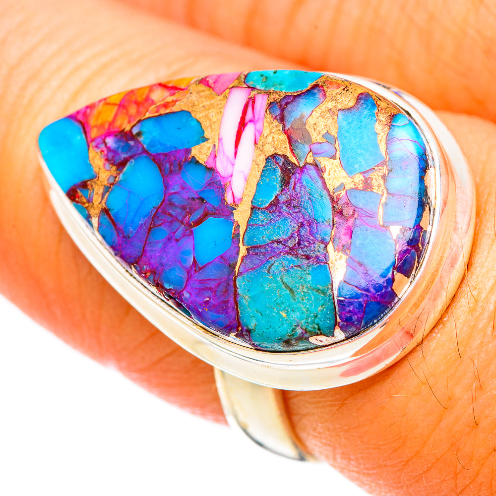 Kingman Pink Dahlia Turquoise Rings handcrafted by Ana Silver Co - RING117001