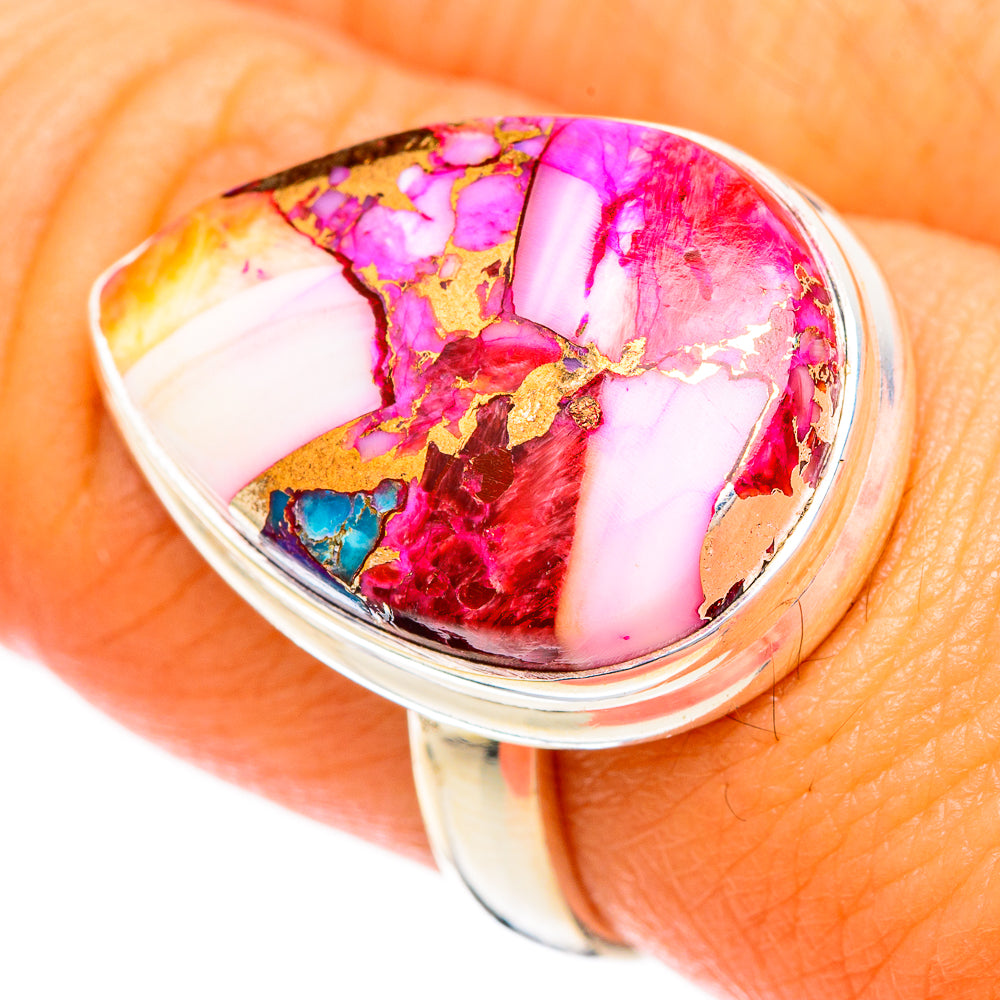Kingman Pink Dahlia Turquoise Rings handcrafted by Ana Silver Co - RING117002