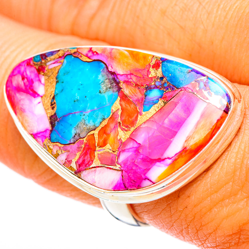 Kingman Pink Dahlia Turquoise Rings handcrafted by Ana Silver Co - RING117004