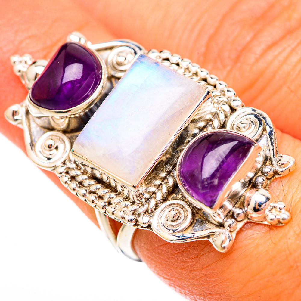 Rainbow Moonstone Rings handcrafted by Ana Silver Co - RING117029