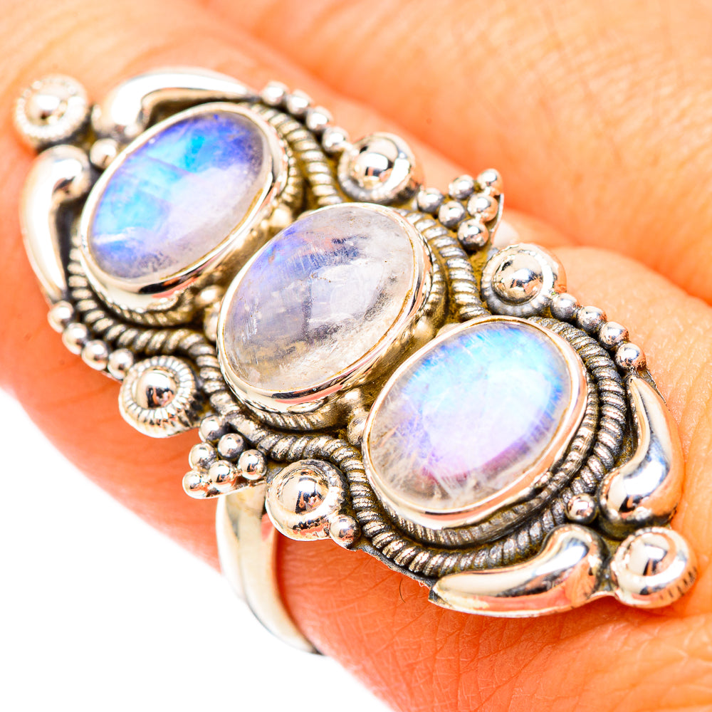 Rainbow Moonstone Rings handcrafted by Ana Silver Co - RING117033