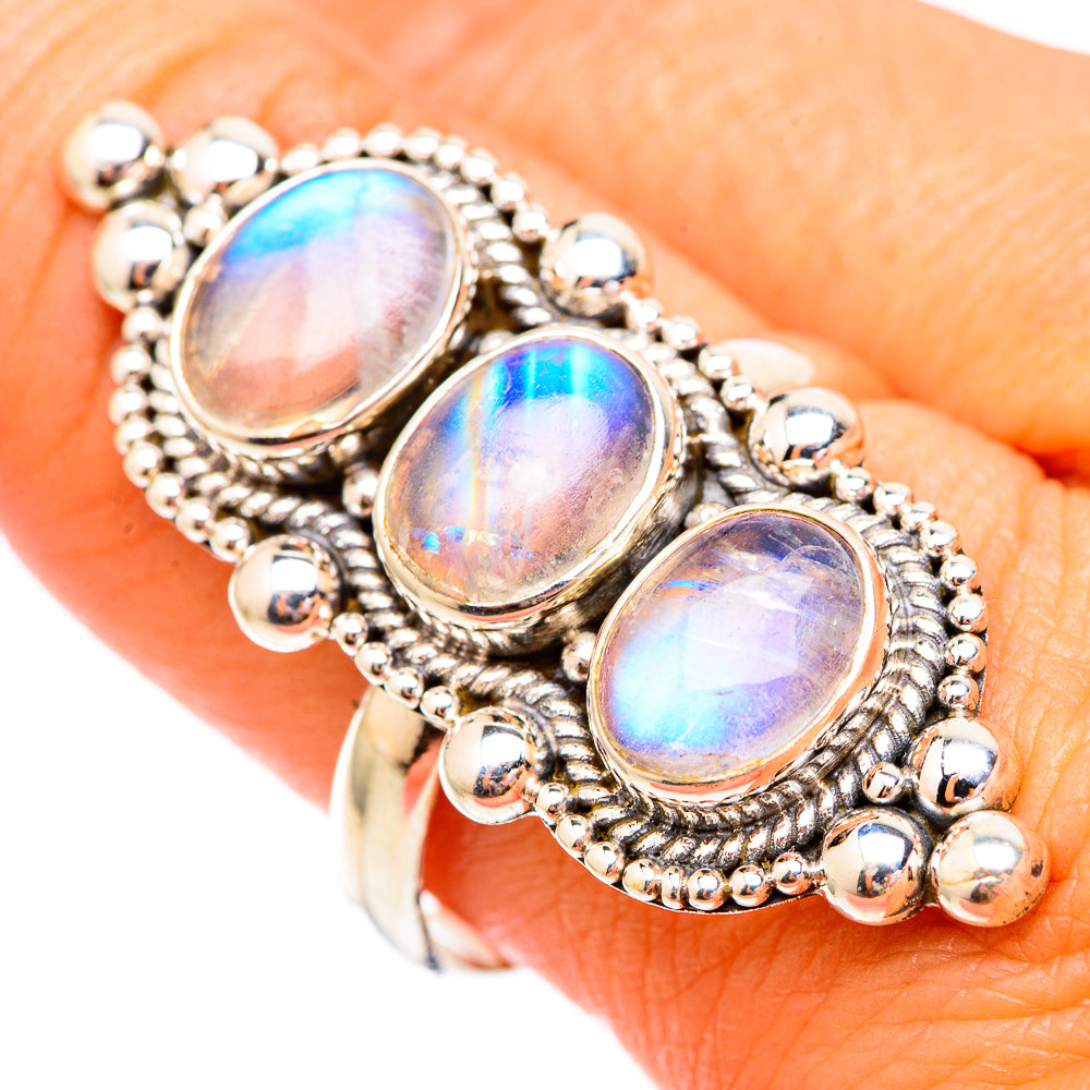 Rainbow Moonstone Rings handcrafted by Ana Silver Co - RING117035