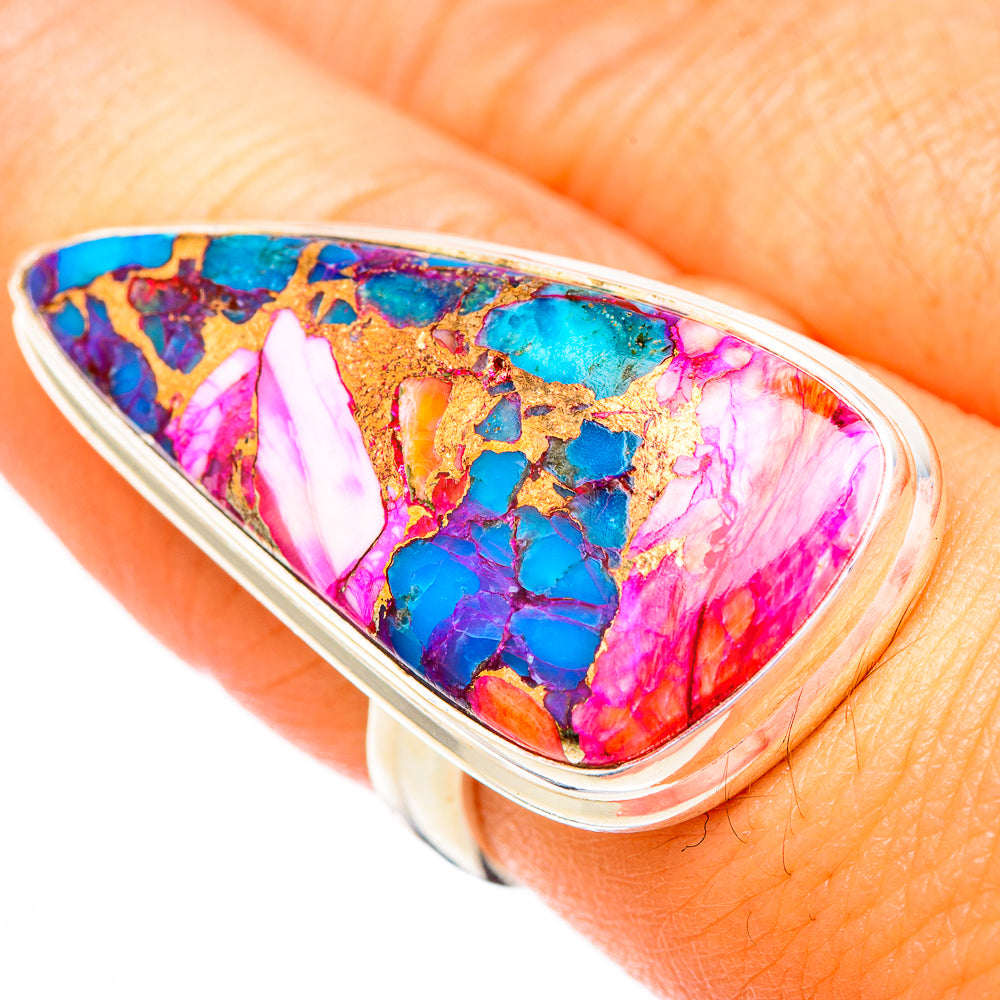 Kingman Pink Dahlia Turquoise Rings handcrafted by Ana Silver Co - RING117039
