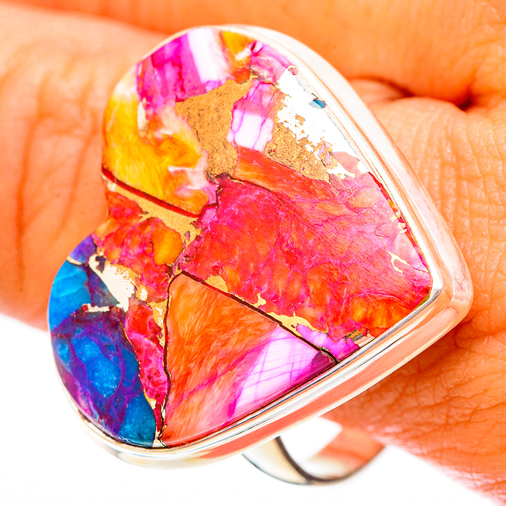 Kingman Pink Dahlia Turquoise Rings handcrafted by Ana Silver Co - RING117040