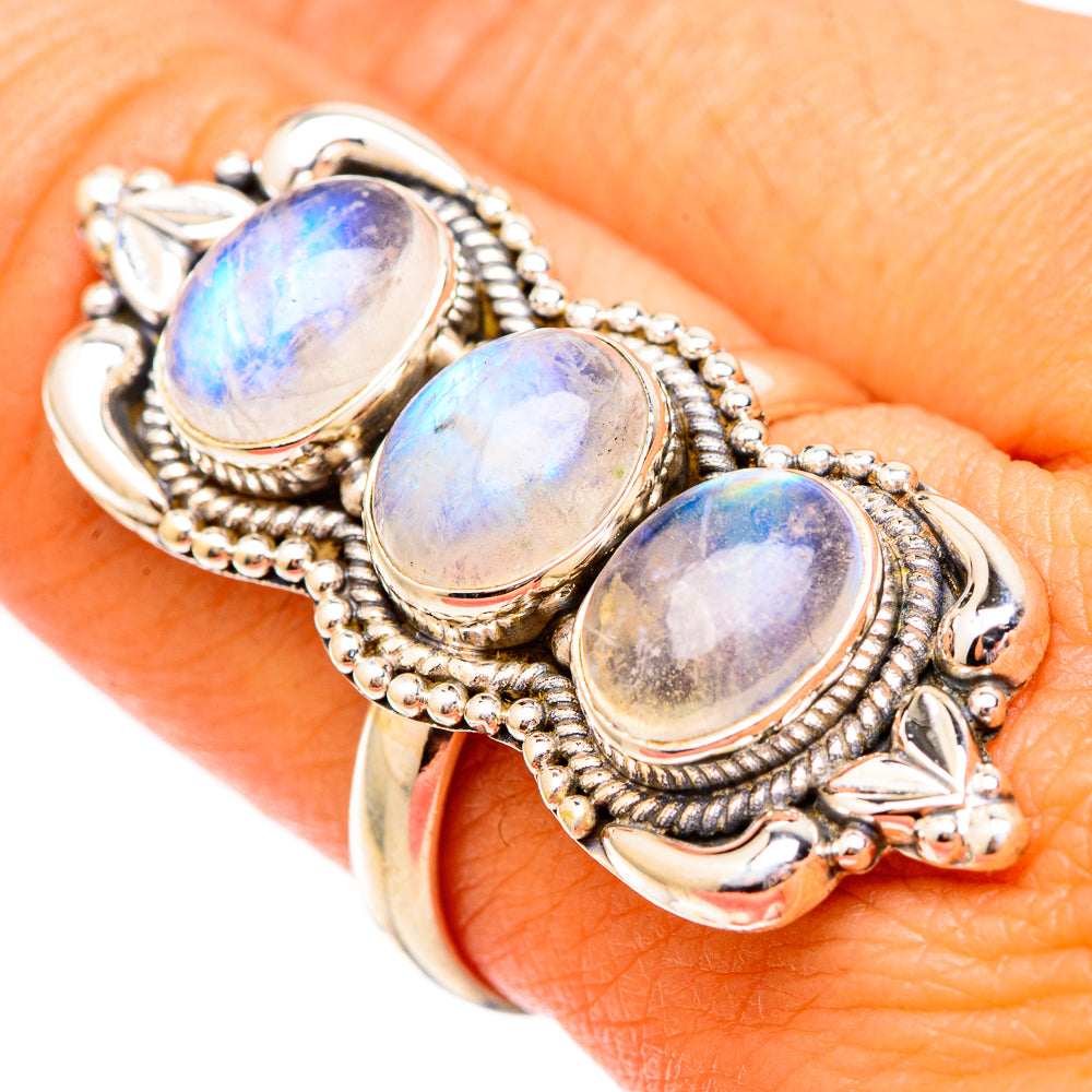 Rainbow Moonstone Rings handcrafted by Ana Silver Co - RING117063