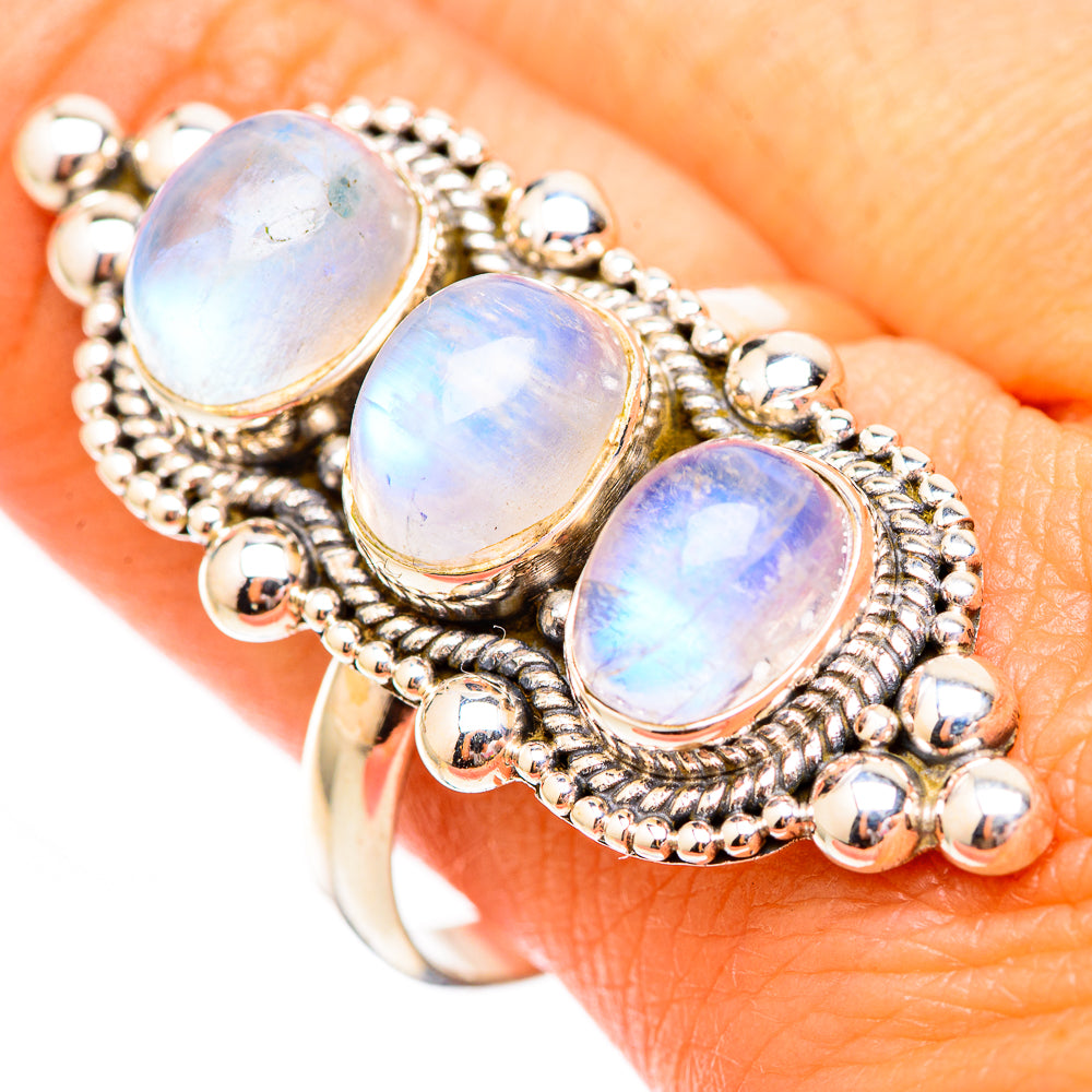 Rainbow Moonstone Rings handcrafted by Ana Silver Co - RING117064